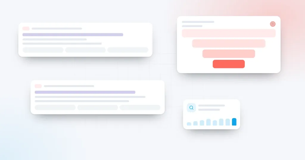 Illustration for “Google Ads vs SEO: Which Should a Local Business Start With?”: search ad cards and a conversion funnel