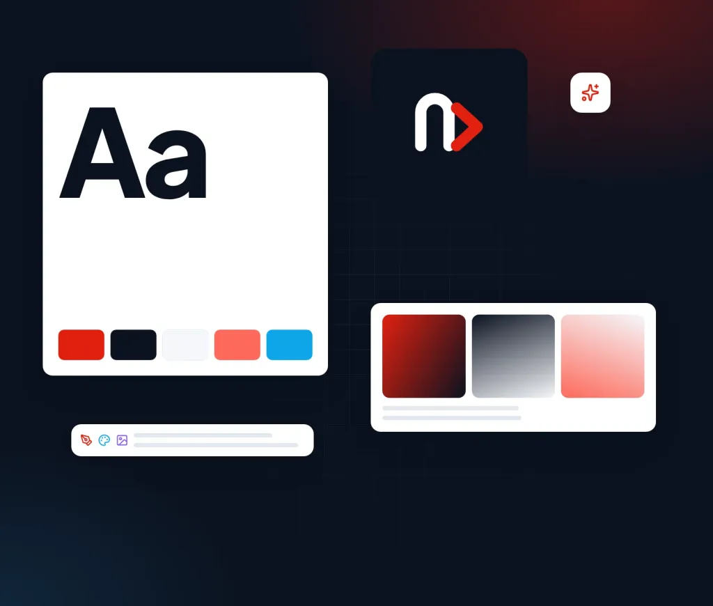 Illustration of a brand identity kit with colour palette, logo mark and typography