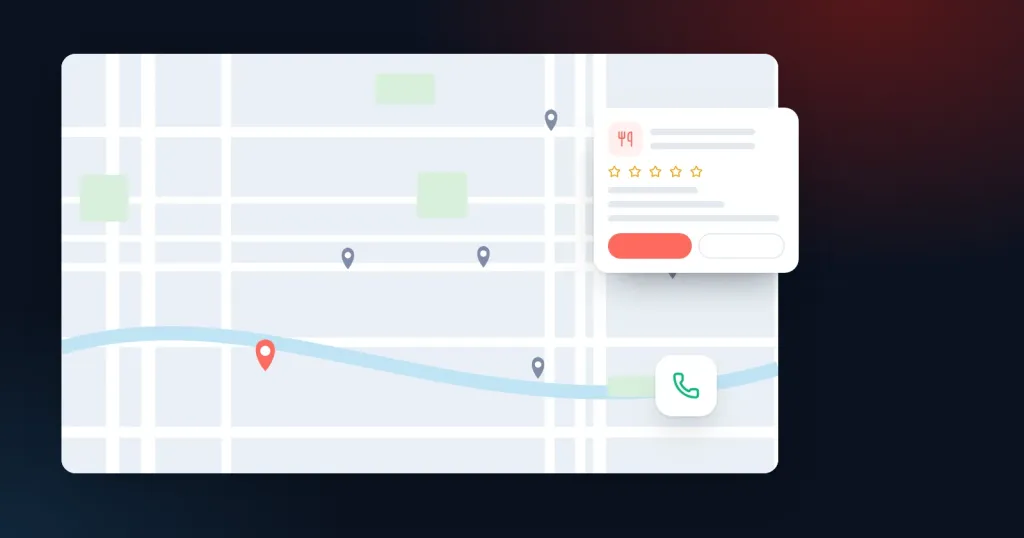 Illustration for “How Restaurants in Chandigarh Can Grow Through Google Search and Maps”: a city map with location pins and a business profile card